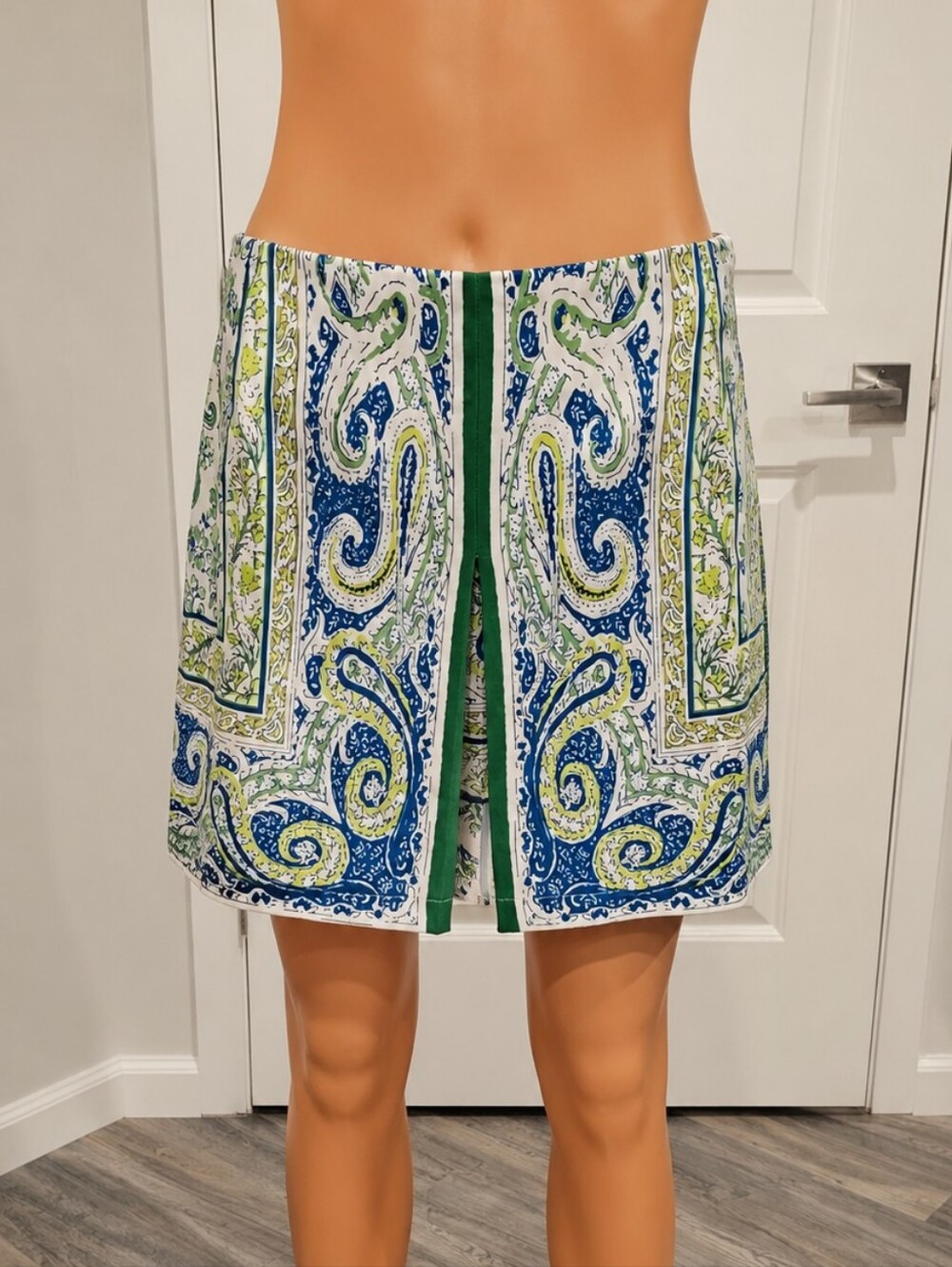 Paisley Print Mini Dress in Blue & Green